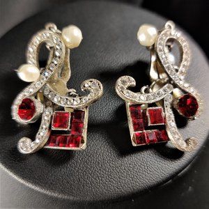 Vintage 50's Art Deco Rhinestone Earrings